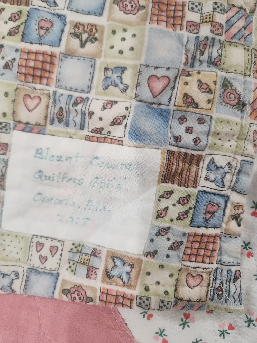 handmade baby quilt pinwheel pattern Pink White Patchwork 42x42.5